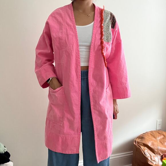 APIECE APART Hot Pink Patchwork Cotton Canvas Open Cardigan Jacket Size M / L - Picture 10 of 15